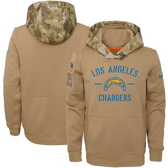 Youth Los Angeles Chargers Khaki 2019 Salute to Service Therma Pullover Hoodie
